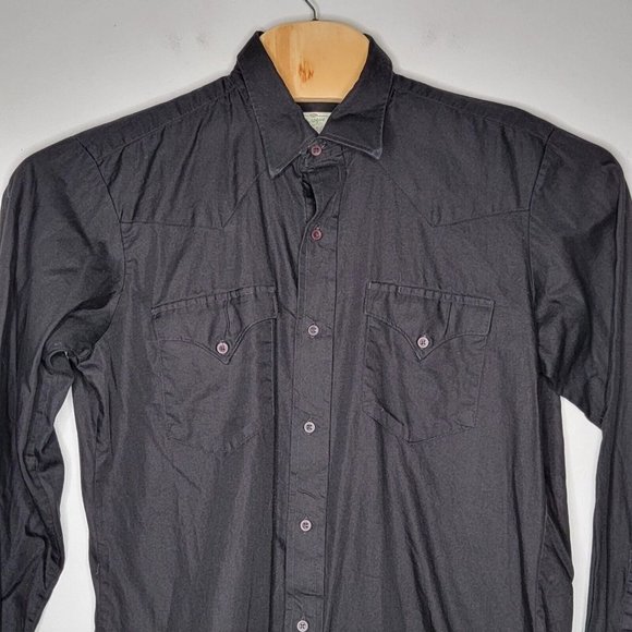 Baroque by‎ HBarC Ranchwear 16 / 35 Solid Black Western Men's Button Down Shirt - Picture 3 of 4